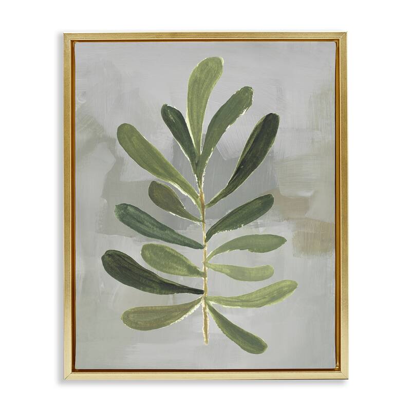 Stupell Single Green Leaf Branch Framed Floater Canvas Wall Art Design By Lanie Loreth - 25 x 31 - Gold