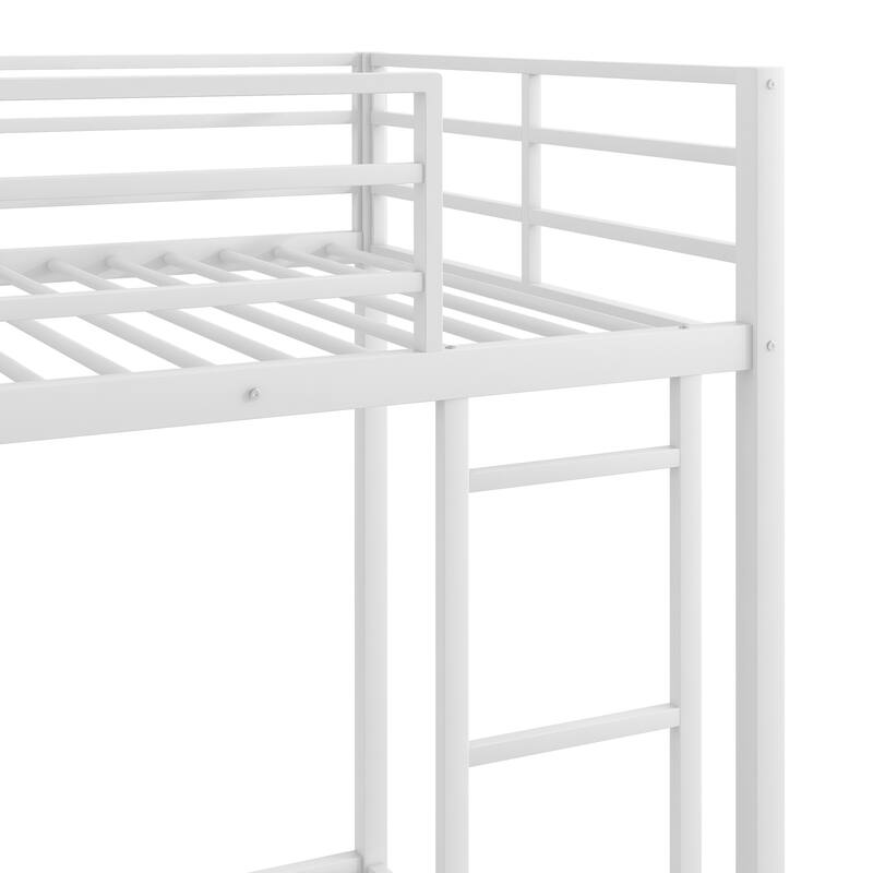 Twin Over Twin Low Metal Bunk Bed with Ladder, White