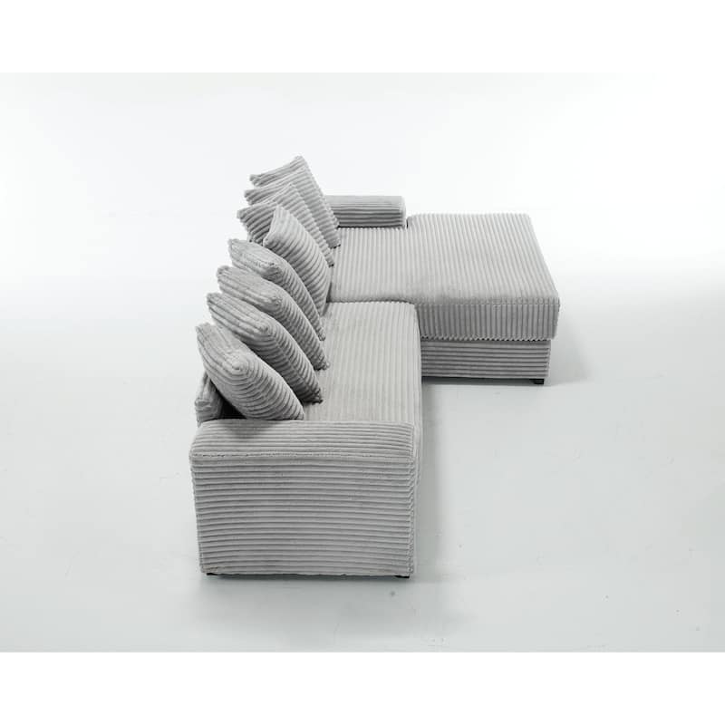 Spacious Modular Sofa with Right Chaise Lounge & Eight Coordinated Pillows