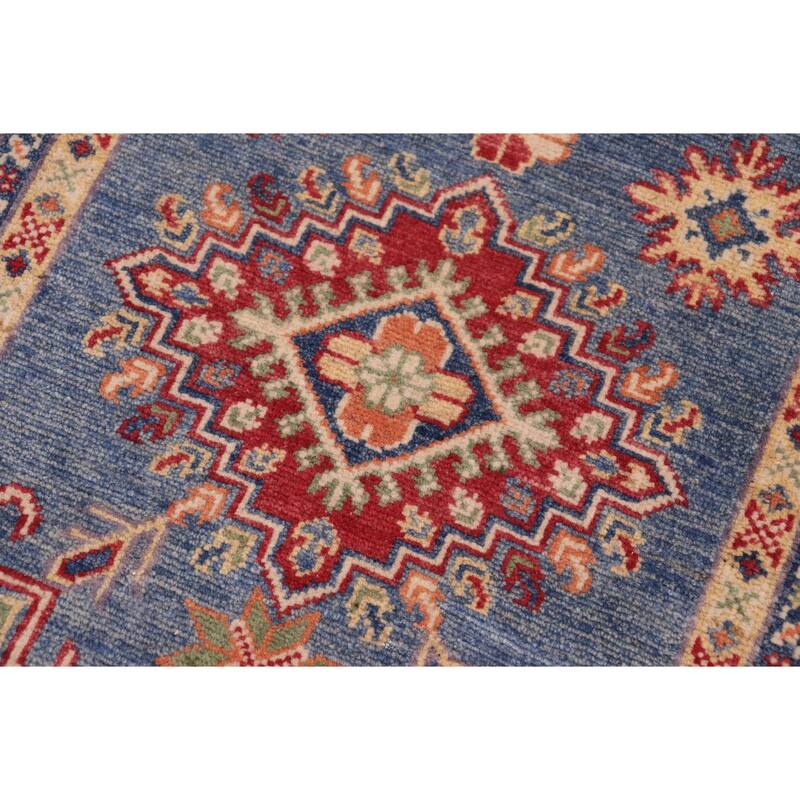 Rustic Kazak Marc Light Blue/Beige Wool Runner - 2'9'' x 9'6''