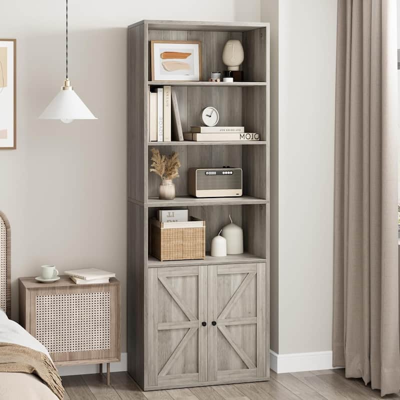 Tall Bookcase with Doors - Grey