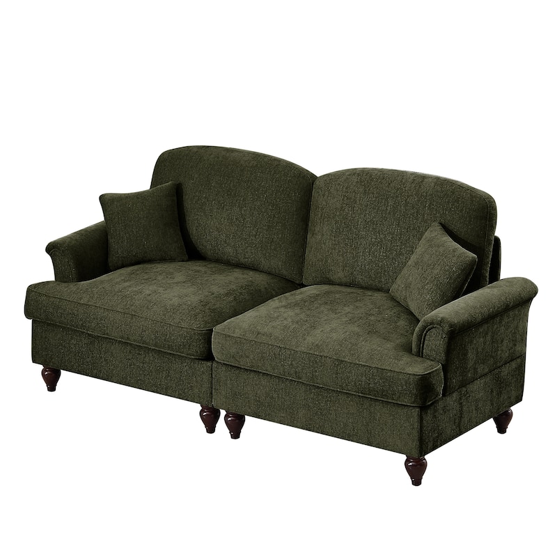 Mid-Century 2-Seat Sofa Couch with Flared Arms & Removable Ruffled Skirts, Retro Chenille Upholstered Loveseat for Living Room