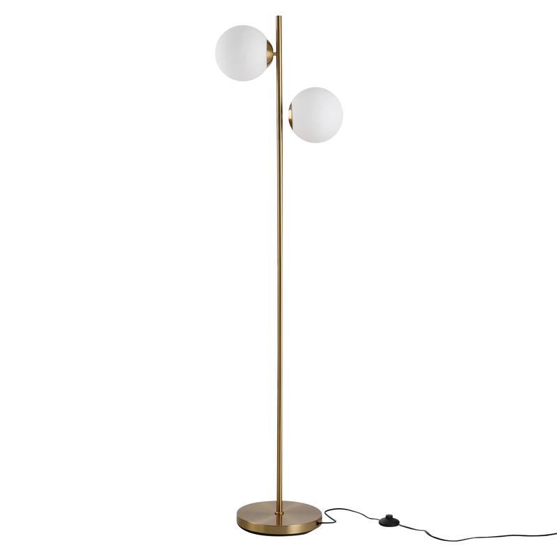 HOMCOM Modern Floor Lamp with 2 Globe Lamp Shade Contemporary Decorative LED Standing Light
