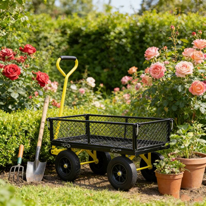 Anmytek Heavy Duty Steel Mesh Utility Wagon with Removable Sides 880 lbs Capacity Garden Cart