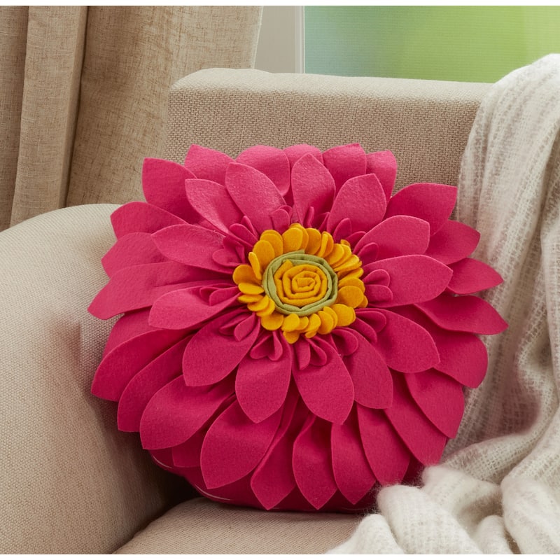 Felt Flower Design Poly-Filled Throw Pillow - Fuchsia