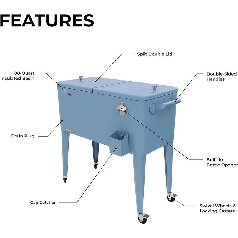 Permasteel 80-Qt Classic Outdoor Rolling Patio Cooler with Wheels