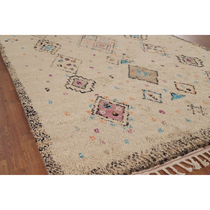 Plush Moroccan Oriental Area Rug Handmade Geometric Wool Carpet - 6'7" x 10'4"