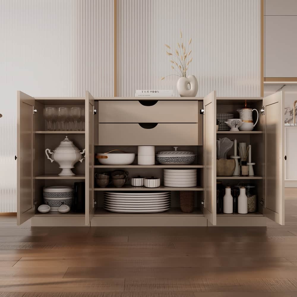 Palace Imports 100% Solid Wood Sideboard, Shaker Doors, 2 Drawers, Adjustable Shelves, 65" Wide, 35.75" Tall