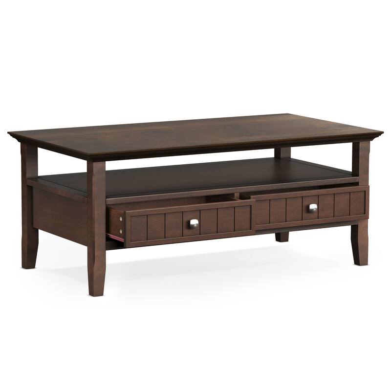 Wyndenhall Normandy SOLID WOOD 48 inch Wide Rectangle Transitional Coffee Table with Drawer in Brunette Brown