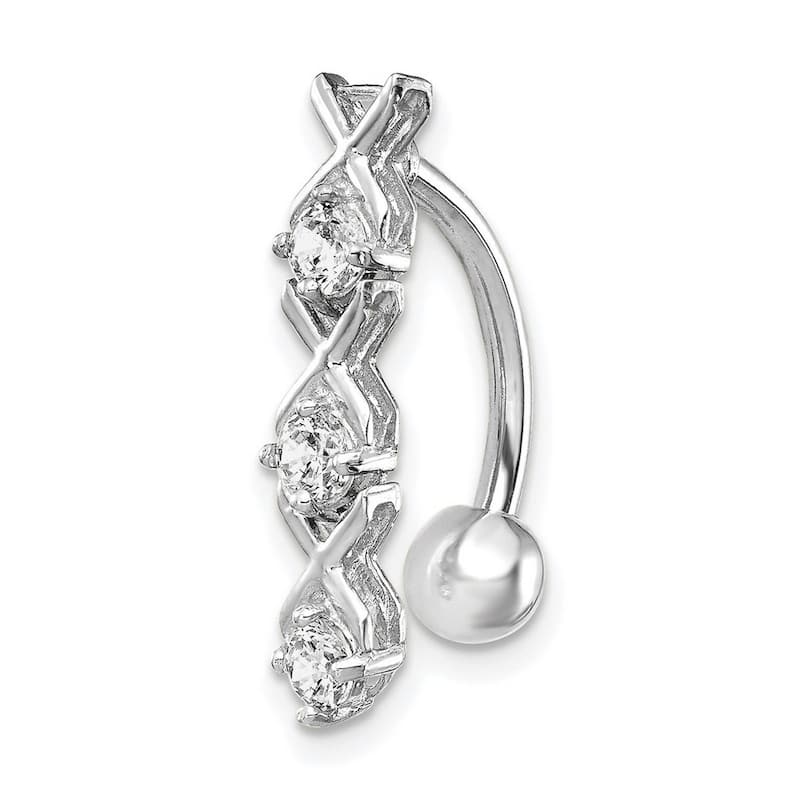 Curata 10k Yellow or White Gold 14g Simulated Diamond Xoxo Belly Ring Dangle Piercing - 4x21mm