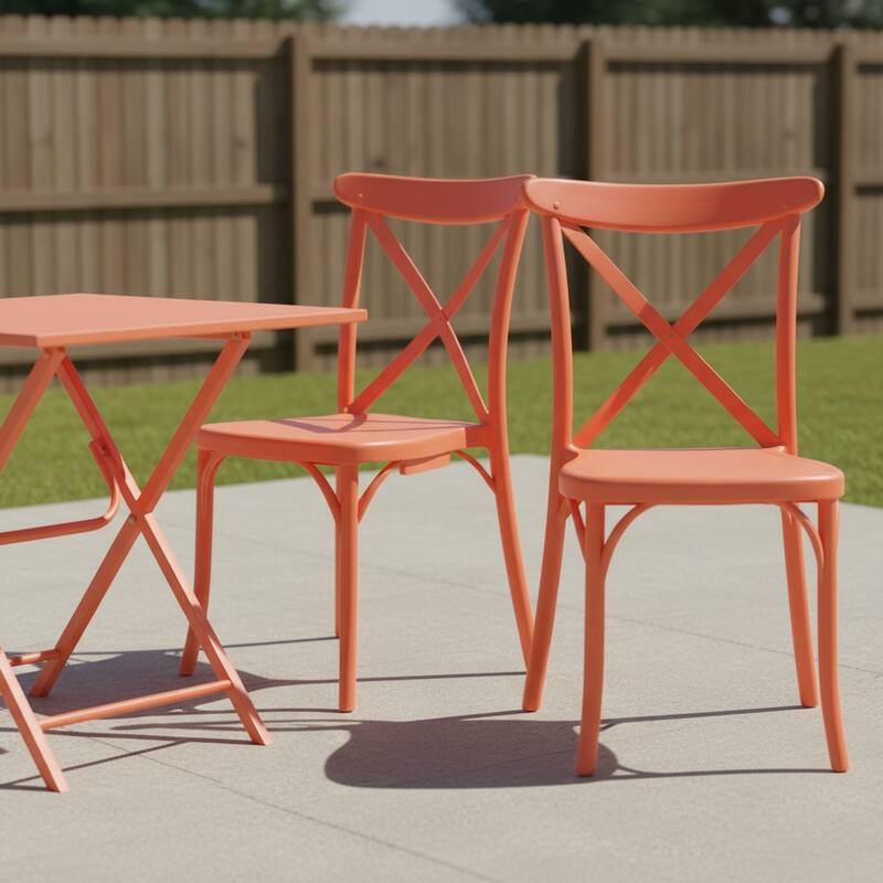HomeRoots Set of Two Salmon Heavy Duty Plastic Outdoor Stacking Dining Chairs