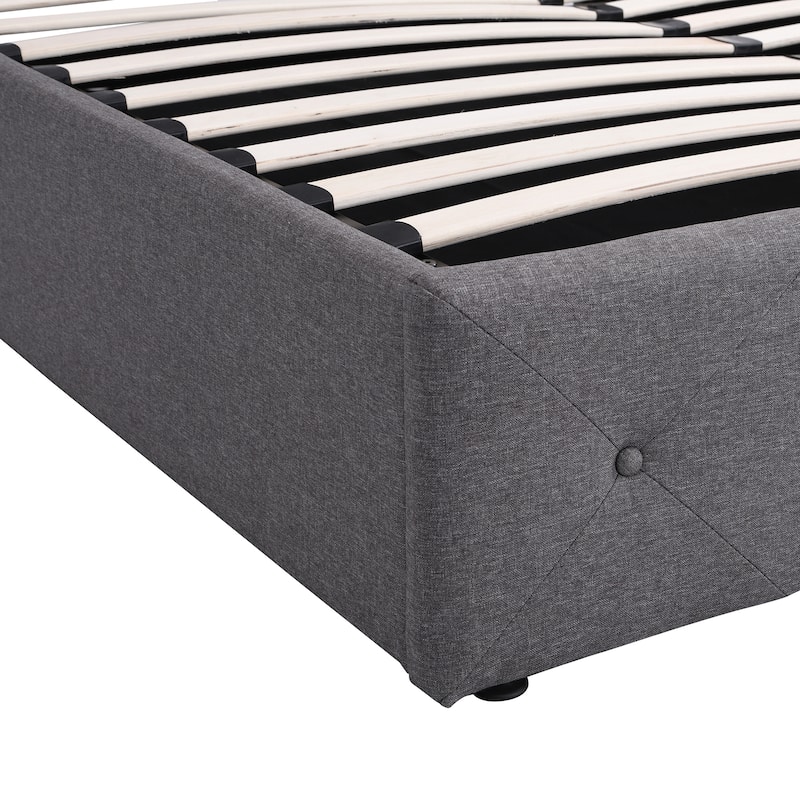 Queen Upholstered Bed with Gas Lift up Storage, Wooden Platform Bed