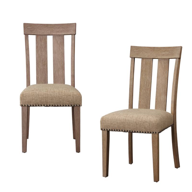 HomeRoots Set of Two Natural and Brown Upholstered Fabric And Solid Wood Slat Back Dining Side Chairs