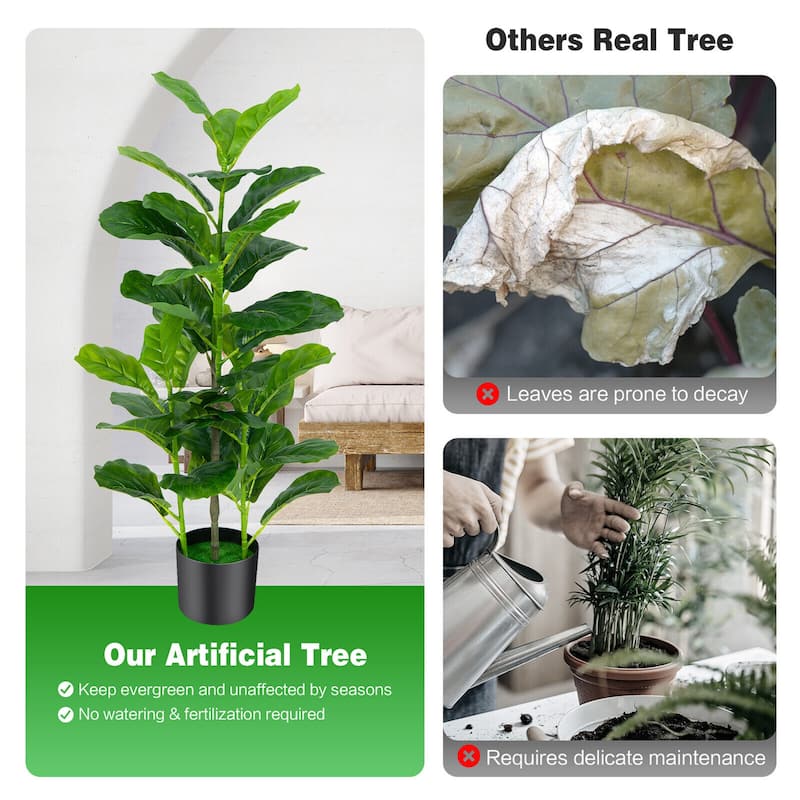 Gymax Artificial Tree 2-Pack Artificial Fiddle Leaf Fig Tree forIndoor