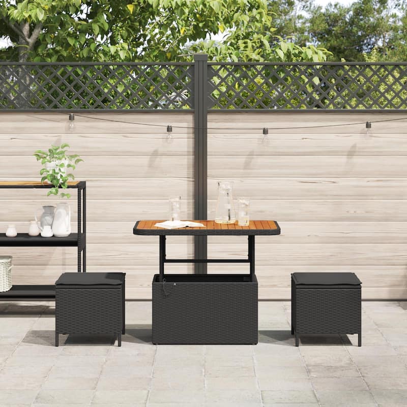 vidaXL 3/4 Piece Garden Dining Set with Cushions Black Poly Rattan Acacia