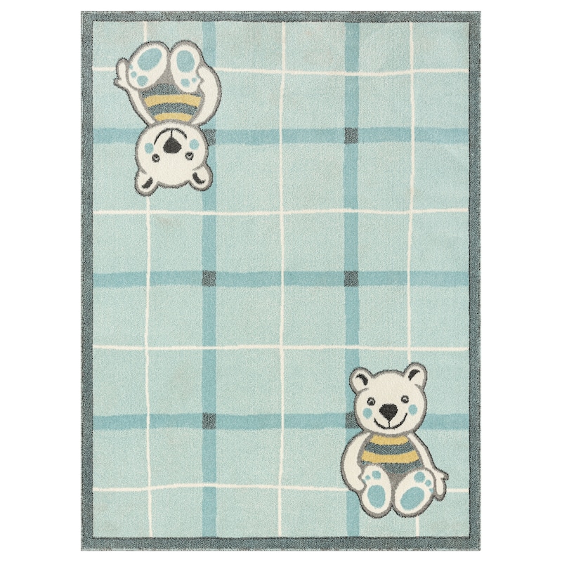 Kids Teddy Bear Plaid Area Rug