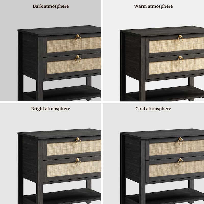 SICOTAS Rattan Boho Nightstand Great Storage for Compact Bedroom Areas