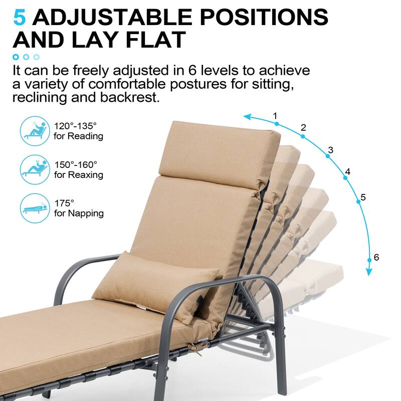 Patio Adjustable Chaise Lounge Chair with Cushion and Pillow for Outdoor & Indoor