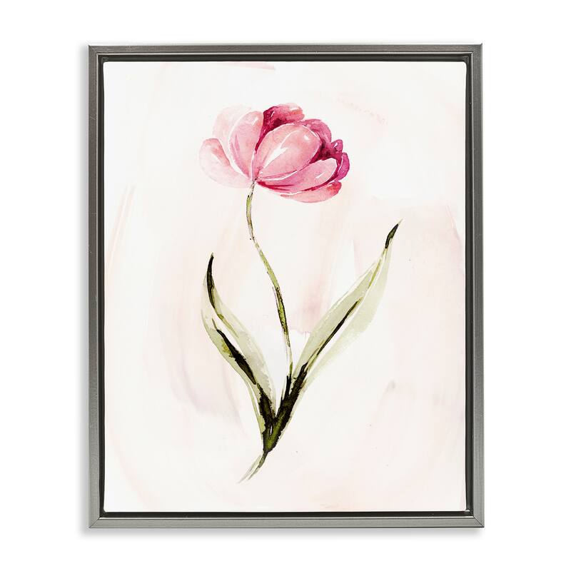 Stupell Modern Pink Blossom Sprig Framed Floater Canvas Wall Art Design By Kristen Brockmon - 25 x 31 - Grey
