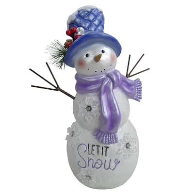 Lavender Winter "Let It Snow" Snowman Statue w/Fading LED-Sm - 14" H