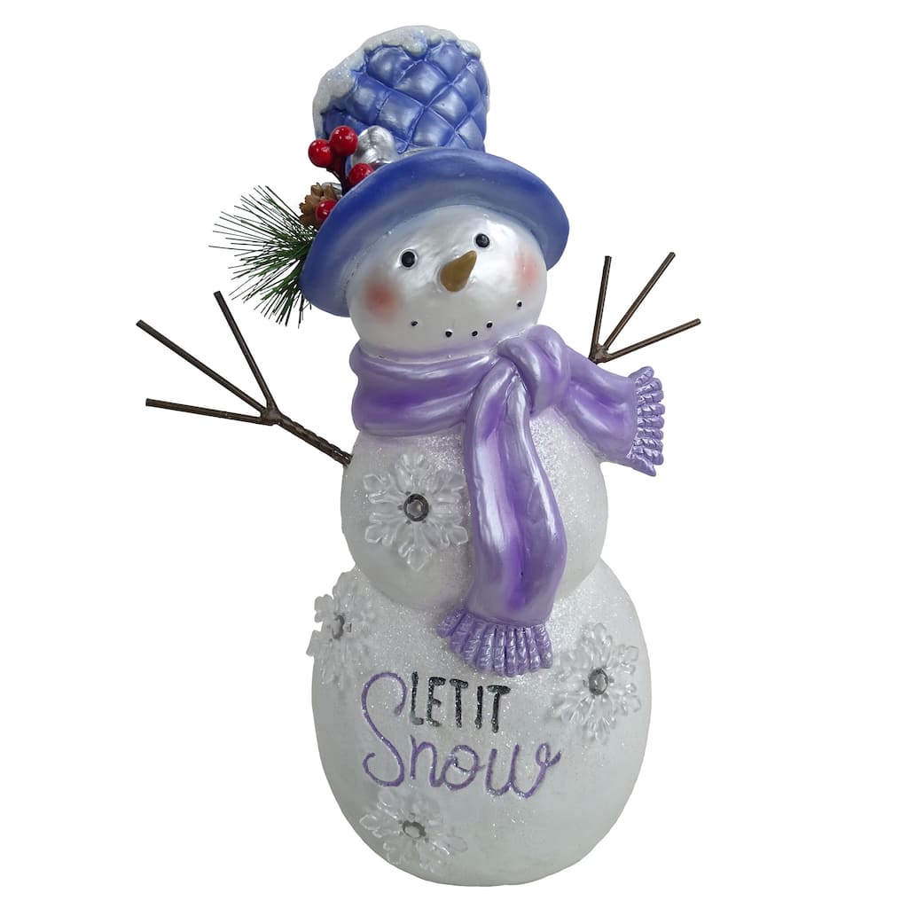 Lavender Winter "Let It Snow" Snowman Statue w/Fading LED-Sm - 14" H