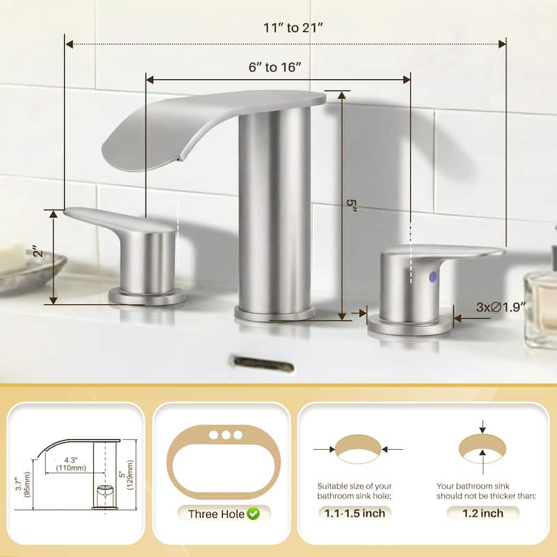 WOWOW 8 in.Double Handle Waterfall Bathroom Faucet with Pop-up Drain