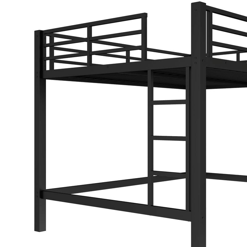 Queen Size Metal Loft Bed, Loft Bed with Easy Climbing Ladder and Guardrails , Black