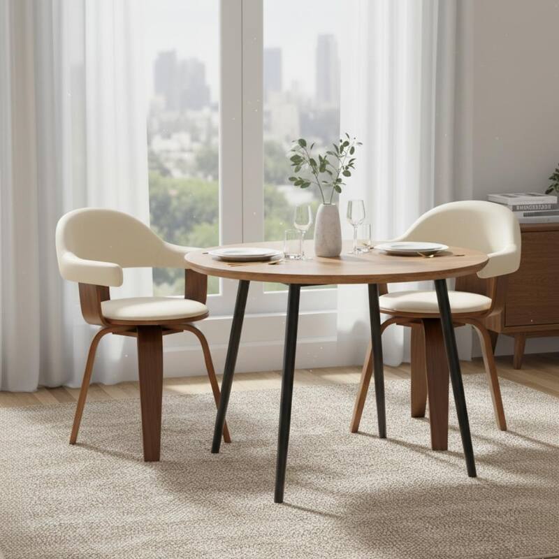 Clivo Modern Leather Upholstered Swivel Accent Dining Chair with Solid Wood and Open Curved Back Design Set of 2