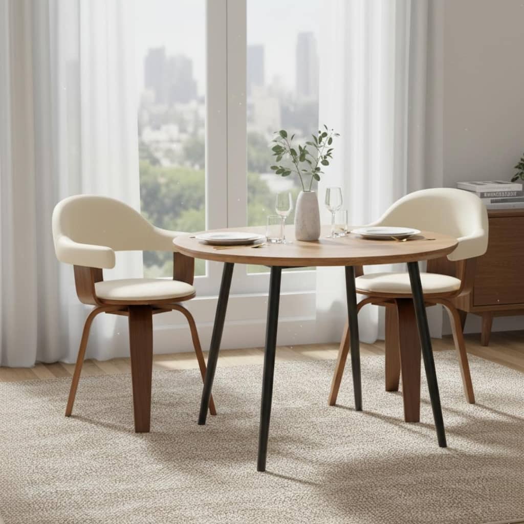 Clivo Modern Leather Upholstered Swivel Accent Dining Chair with Solid Wood and Open Curved Back Design Set of 2