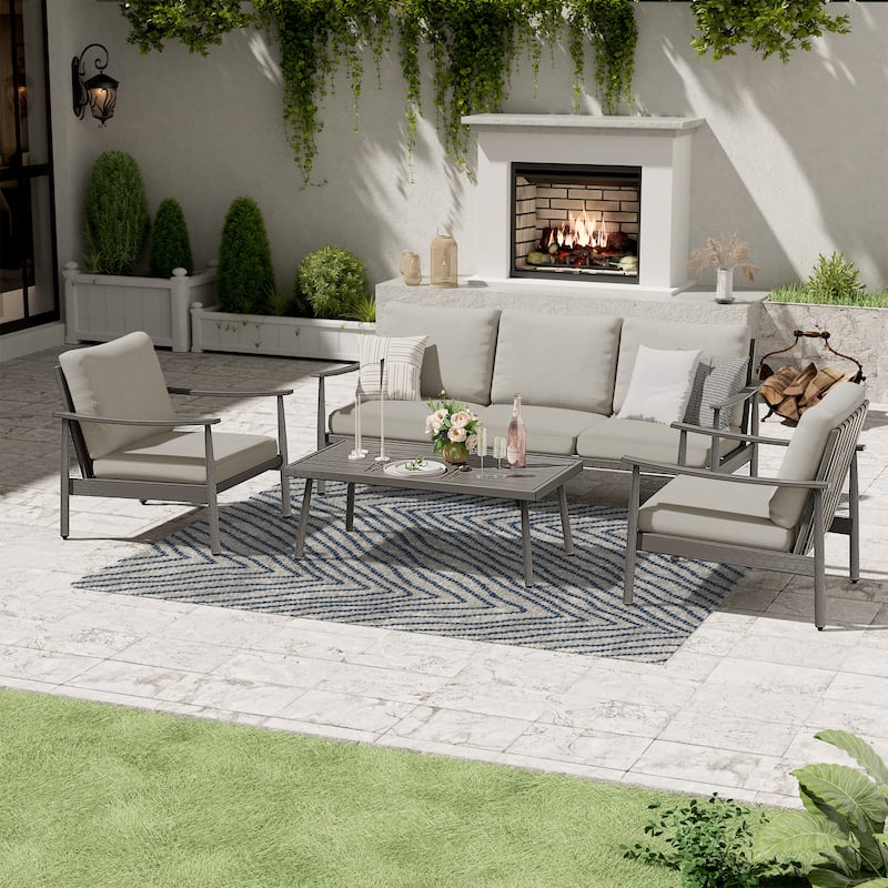 5-Person Aluminum Patio Conversation Set with Webbing Chair Back and Cushions