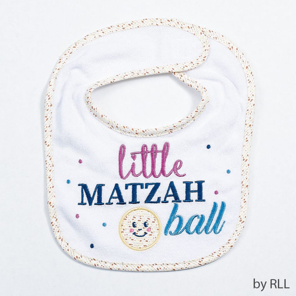 9.5" White Blue "Little Matzah Ball" Toddler Passover Embroidered Bib