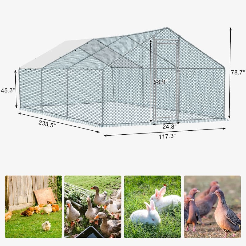 Large 20 x 10 ft Metal Chicken Coop, Waterproof Cage for Farm