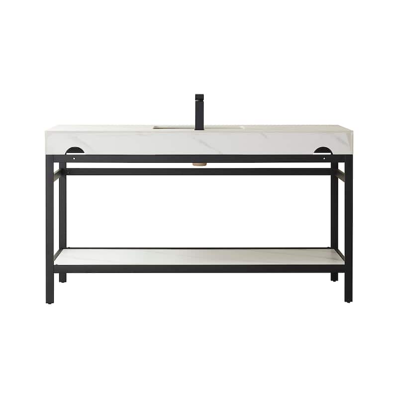 Funes 60" Single Vanity, Metal Support with Stone Top and Mirror - 60''x22''