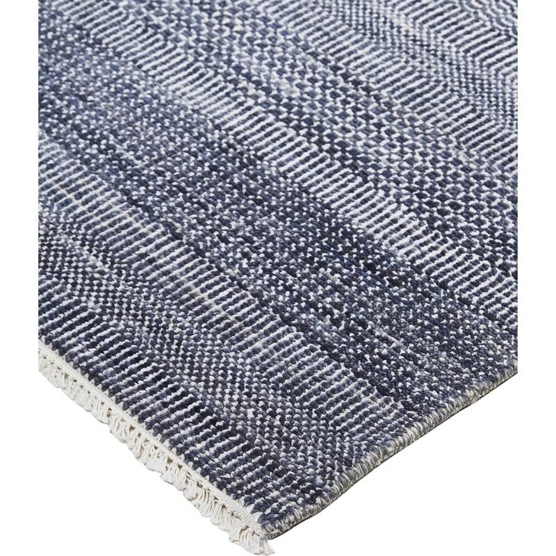 HomeRoots 9' X 12' Blue And Gray Wool Striped Hand Knotted Area Rug - 9' x 12'