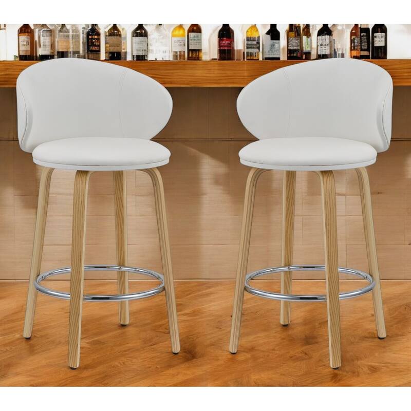 HomeRoots Set of Two 26" White and Brown Faux Leather and Solid Wood Low Back Counter Height Bar Chairs - Counter Height - White - Set of 2