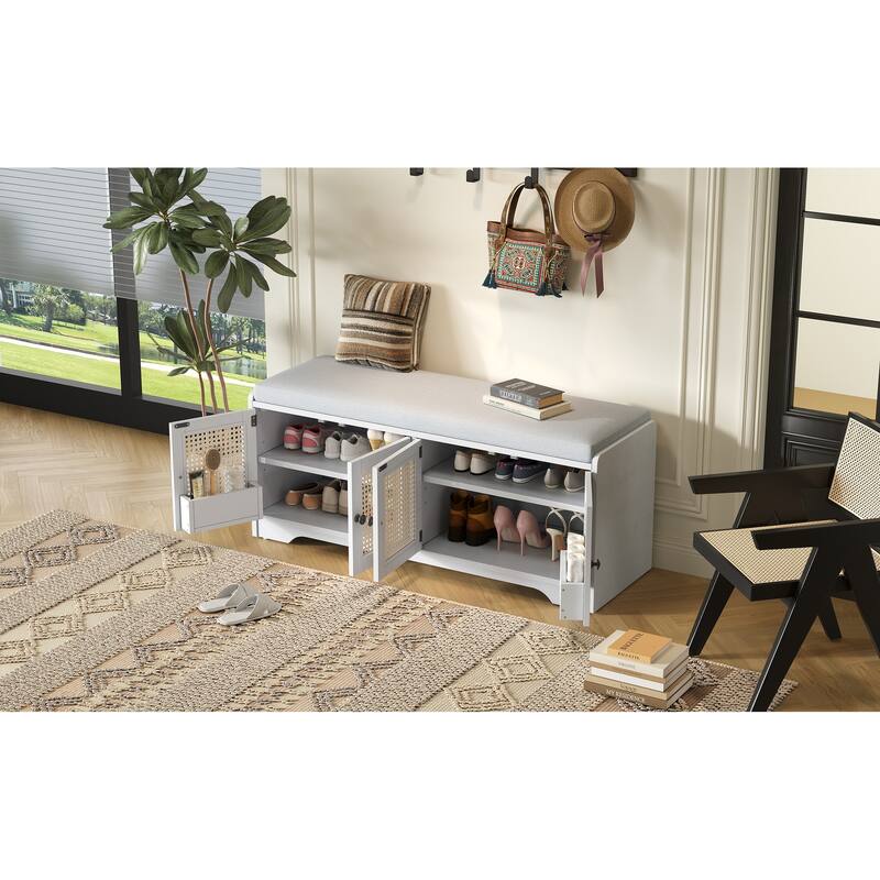 Rustic Entryway Shoe Bench with Removable Cushion