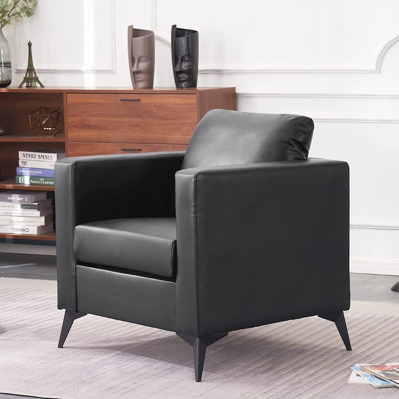 MCombo Modern Accent Chair, Club Armchair with Metal Legs, Faux Leather Single Sofa Chairs