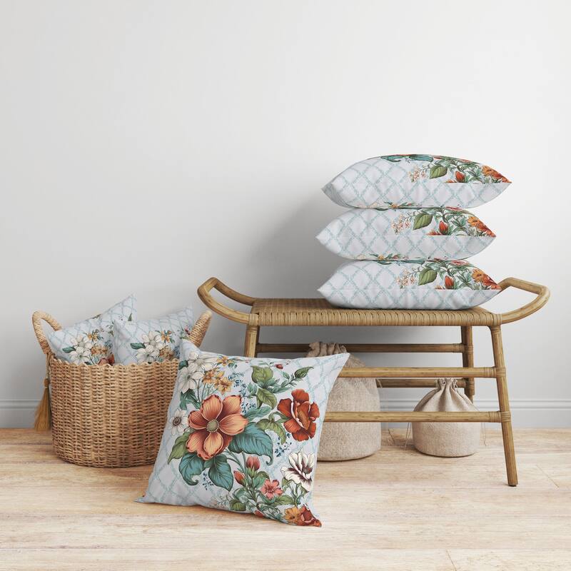 Wildflower Artistry Faux Suede Reversible Throw Pillow Green and Orange