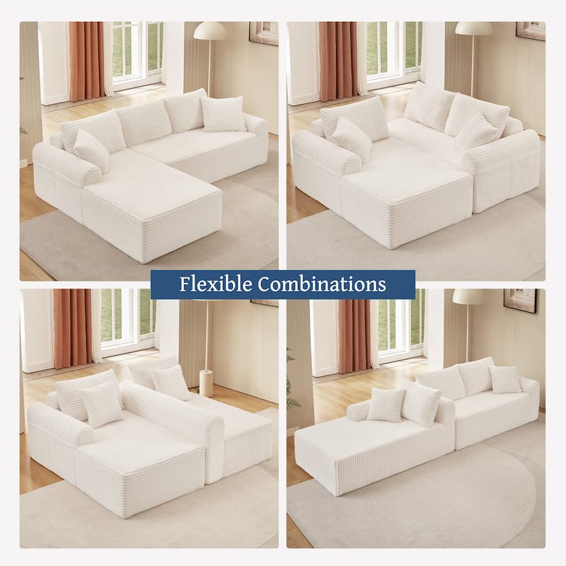 Modular Chaise Lounge, Arched Armrests, 3 Back Cushions, 2 Pillows