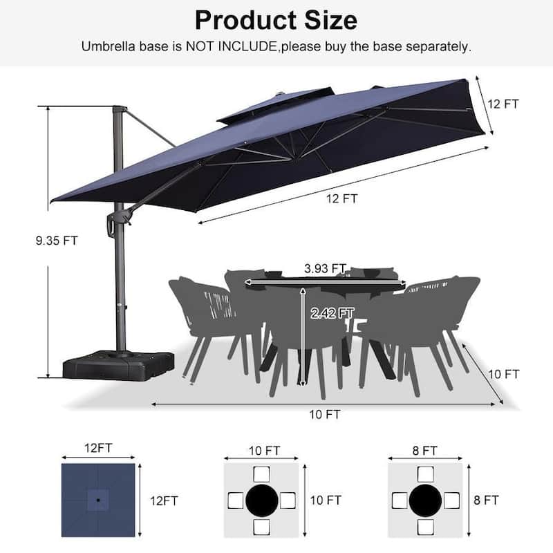 PURPLE LEAF Patio Cantilever Umbrella with 360 Degree Rotation UV Protection