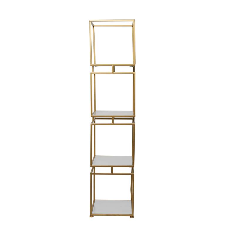 Gold Metal Cube Shelving Unit with 4 Marble Shelves