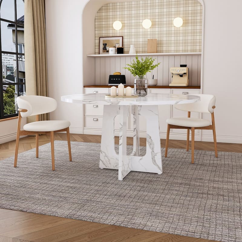 Rustic Oak Round Table, 300LB Capacity Dining Table - White