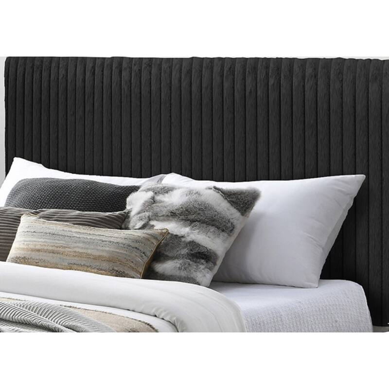 Modern Canopy Queen Bed with Upholstered Headboard and Vertical Channeling