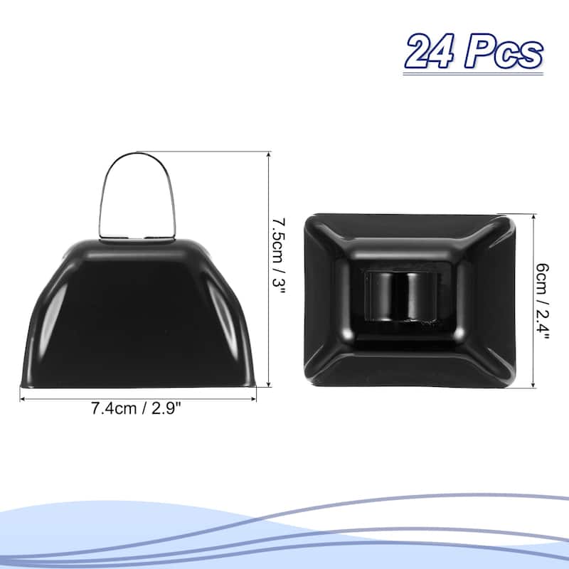 24pcs 3 inch Cow Bells for Football Games Cow Bells for Sporting Events - Black