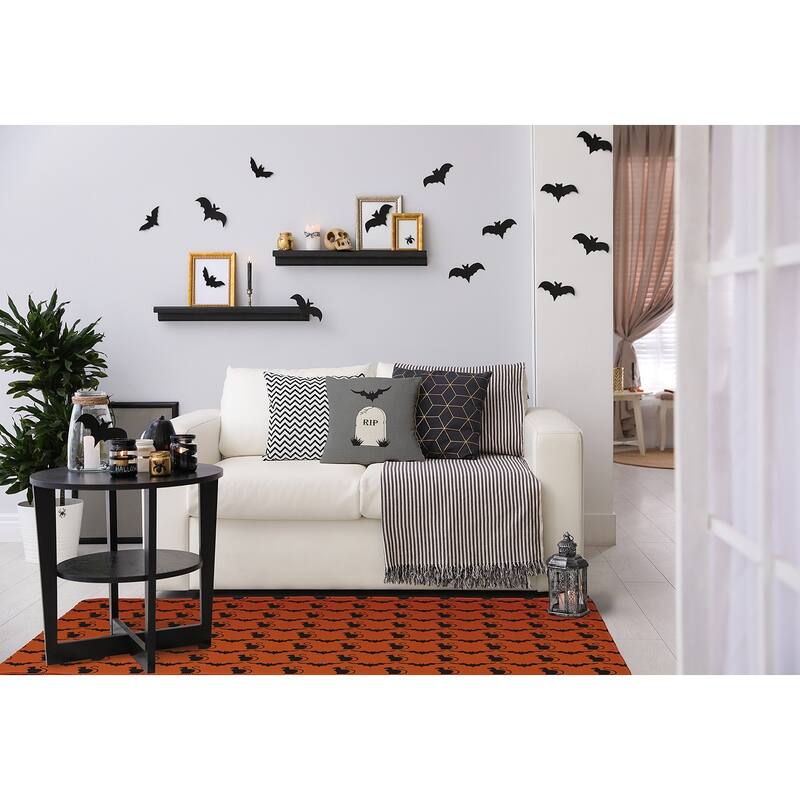 Cats and Bats Halloween Chenille Rug, 18" x 30"