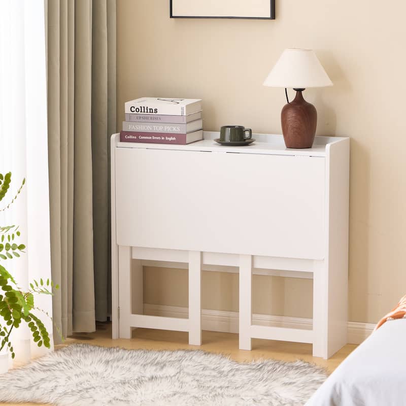 Anmytek 32.6 Inch Folding Desk with Storage Shelf for Small Spaces, White