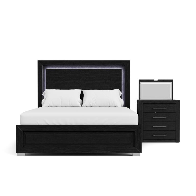 Furniture of America Alaric Modern Black Solid Wood 2-Piece Bedroom Set with 32-inch Makeup Vanity