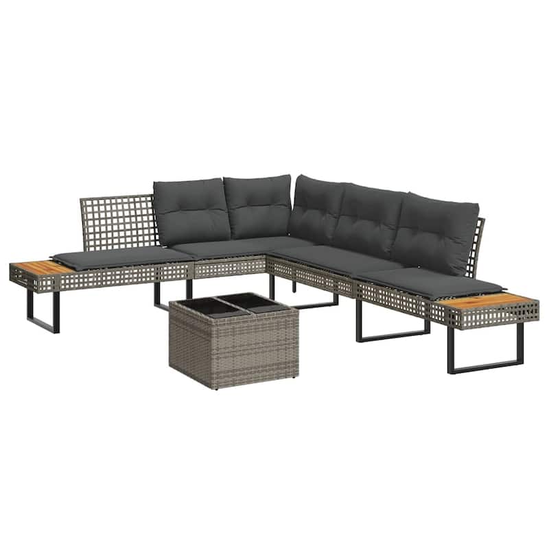 vidaXL 2 Piece Patio Sofa Set with Cushions Outdoor Garden Poly Rattan and Glass - 111.0 x 89.8 x 29.1 - Grey-Non-Adjustable tabletop