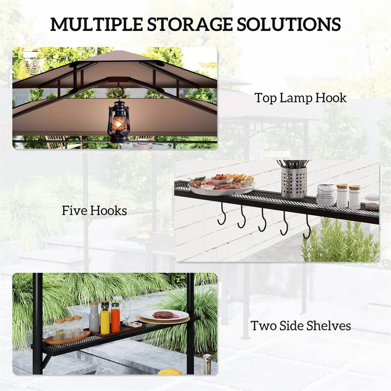 8' x 5' Outdoor Grill Gazebo Shelter with Side Awning