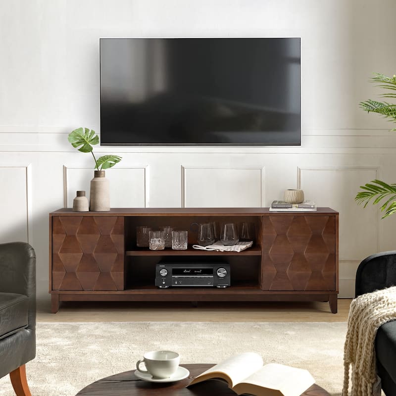 August Modern Media Console TV Stand with 2 Drawers and Sliding Doors for TVs up to 78" by HULALA HOME - Walnut